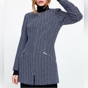 Beautiful Zara XS Blue and White Textured Zip-Up Frock Coat